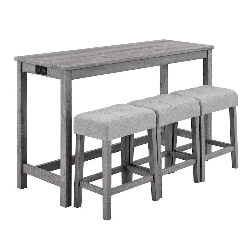 Juego de mesa y 3 taburetes de bar con toma de corriente, desayunador de cocina, juego de mesa y sillas de comedor de madera