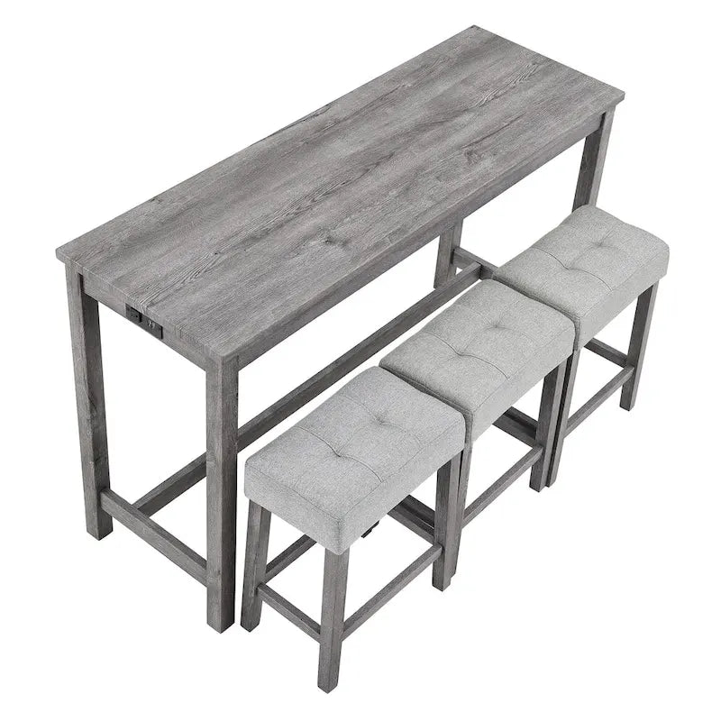 Juego de mesa y 3 taburetes de bar con toma de corriente, desayunador de cocina, juego de mesa y sillas de comedor de madera