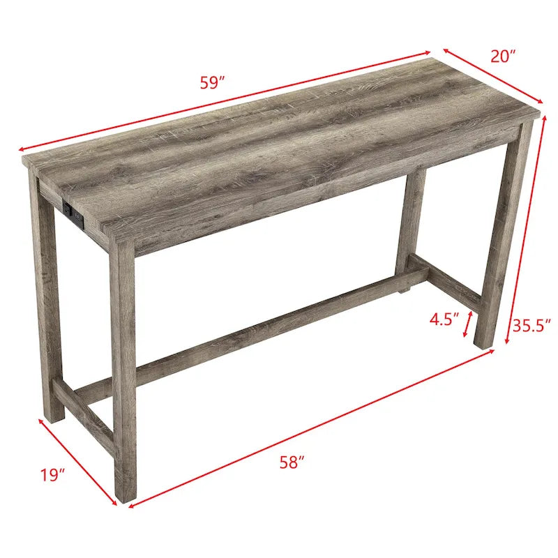 Juego de mesa y 3 taburetes de bar con toma de corriente, desayunador de cocina, juego de mesa y sillas de comedor de madera