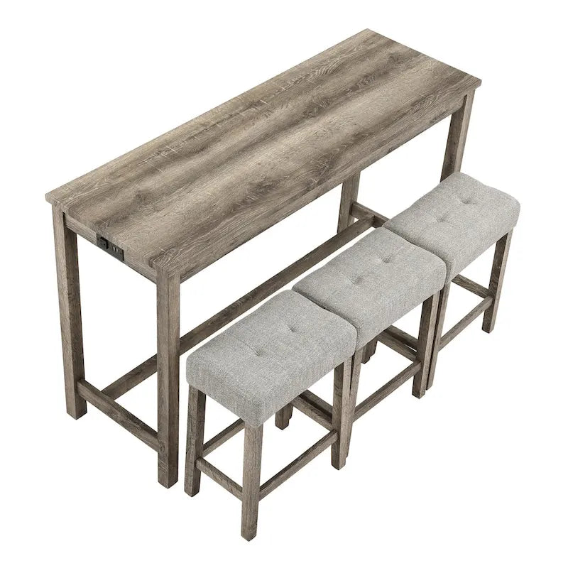 Juego de mesa y 3 taburetes de bar con toma de corriente, desayunador de cocina, juego de mesa y sillas de comedor de madera