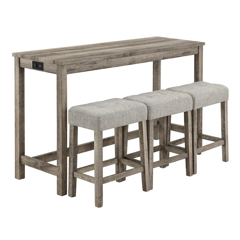 Juego de mesa y 3 taburetes de bar con toma de corriente, desayunador de cocina, juego de mesa y sillas de comedor de madera
