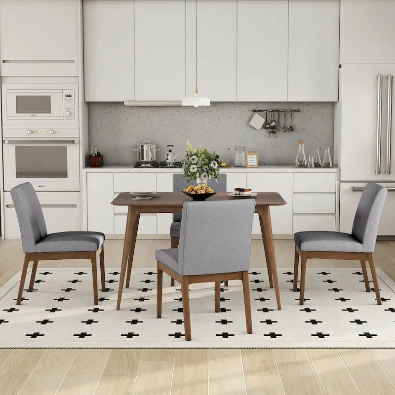 Juego de comedor de 5 piezas, juego de cocina con mesa de comedor con estructura de madera y 4 sillas tapizadas para comedor o restaurante