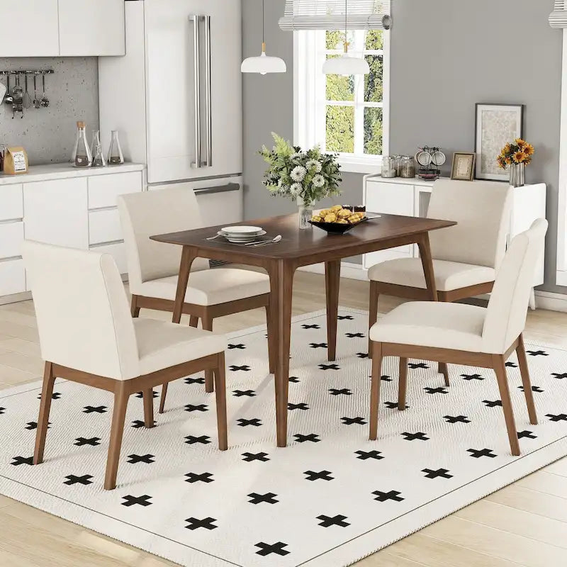 Juego de comedor de 5 piezas, juego de cocina con mesa de comedor con estructura de madera y 4 sillas tapizadas para comedor o restaurante