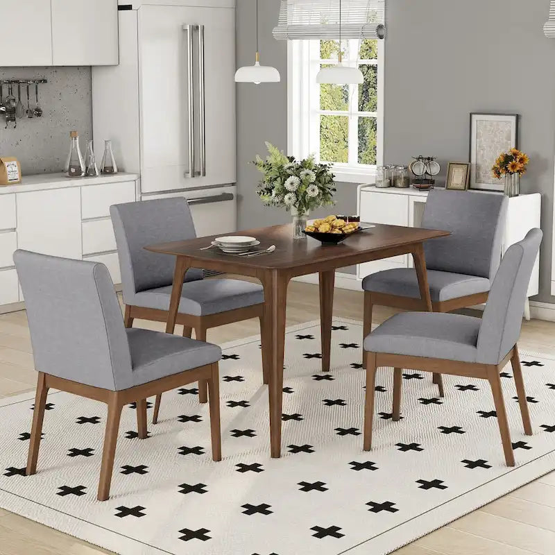 Juego de comedor de 5 piezas, juego de cocina con mesa de comedor con estructura de madera y 4 sillas tapizadas para comedor o restaurante
