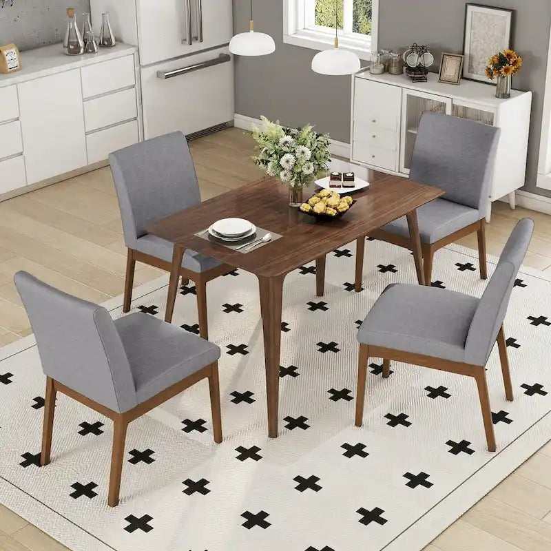 Juego de comedor de 5 piezas, juego de cocina con mesa de comedor con estructura de madera y 4 sillas tapizadas para comedor o restaurante