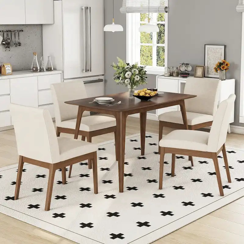 Juego de comedor de 5 piezas, juego de cocina con mesa de comedor con estructura de madera y 4 sillas tapizadas para comedor o restaurante