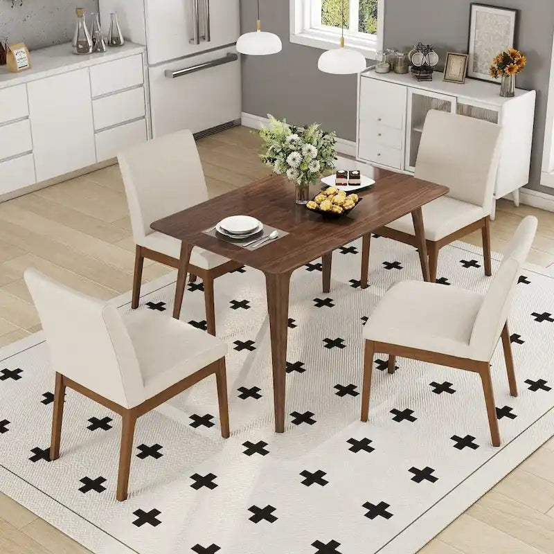 Juego de comedor de 5 piezas, juego de cocina con mesa de comedor con estructura de madera y 4 sillas tapizadas para comedor o restaurante