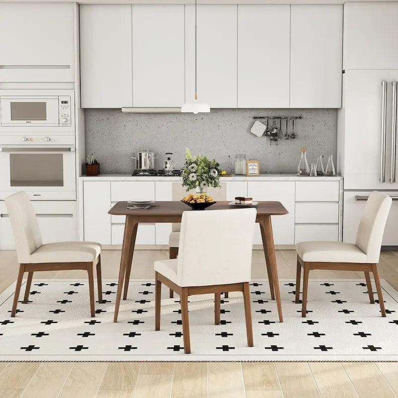 Juego de comedor de 5 piezas, juego de cocina con mesa de comedor con estructura de madera y 4 sillas tapizadas para comedor o restaurante