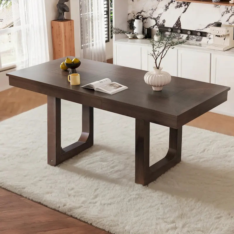 Mesa de comedor extensible de granja marrón, capacidad para 4 a 8 personas