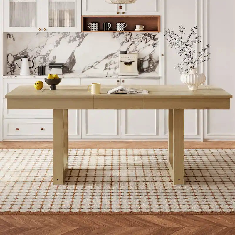 Mesa de comedor extensible de granja marrón, capacidad para 4 a 8 personas