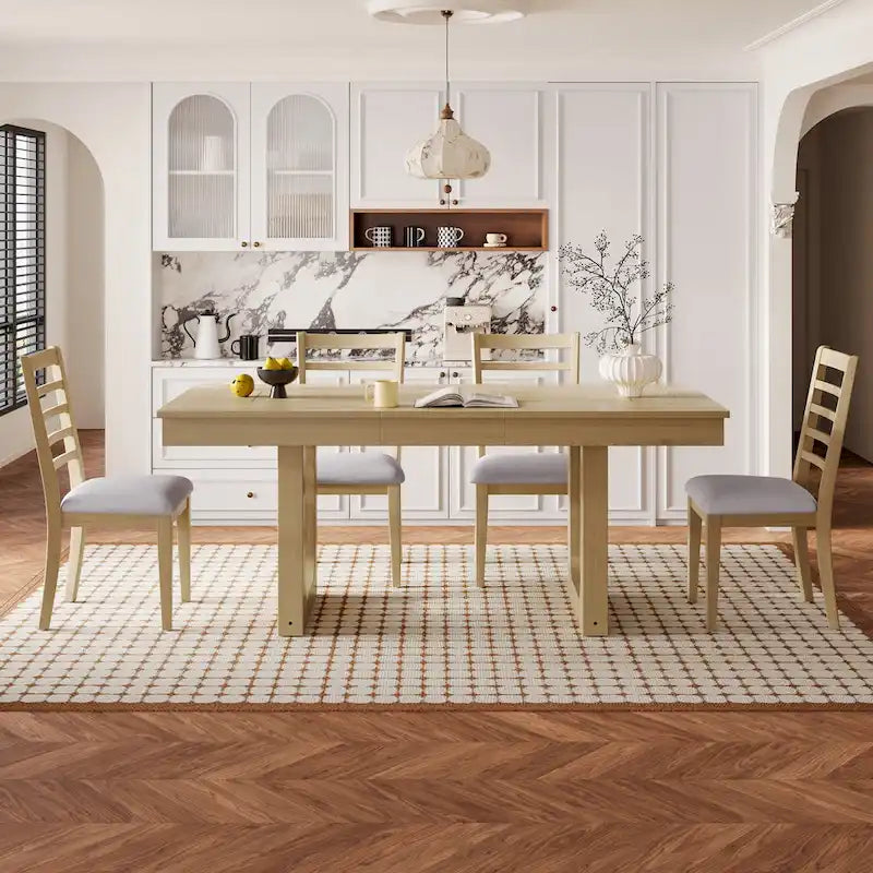 Mesa de comedor extensible de granja marrón, capacidad para 4 a 8 personas