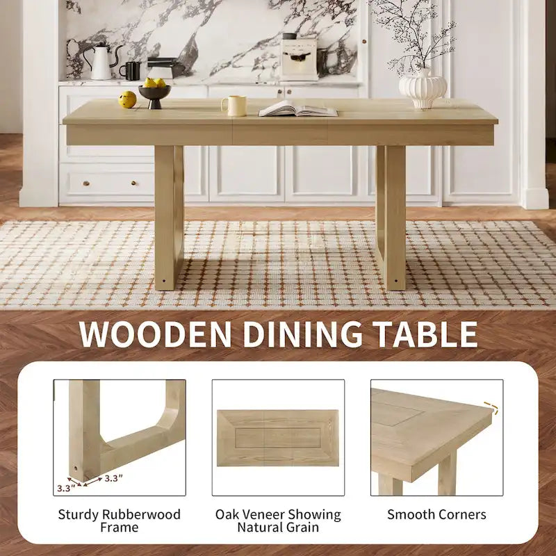 Mesa de comedor extensible de granja marrón, capacidad para 4 a 8 personas