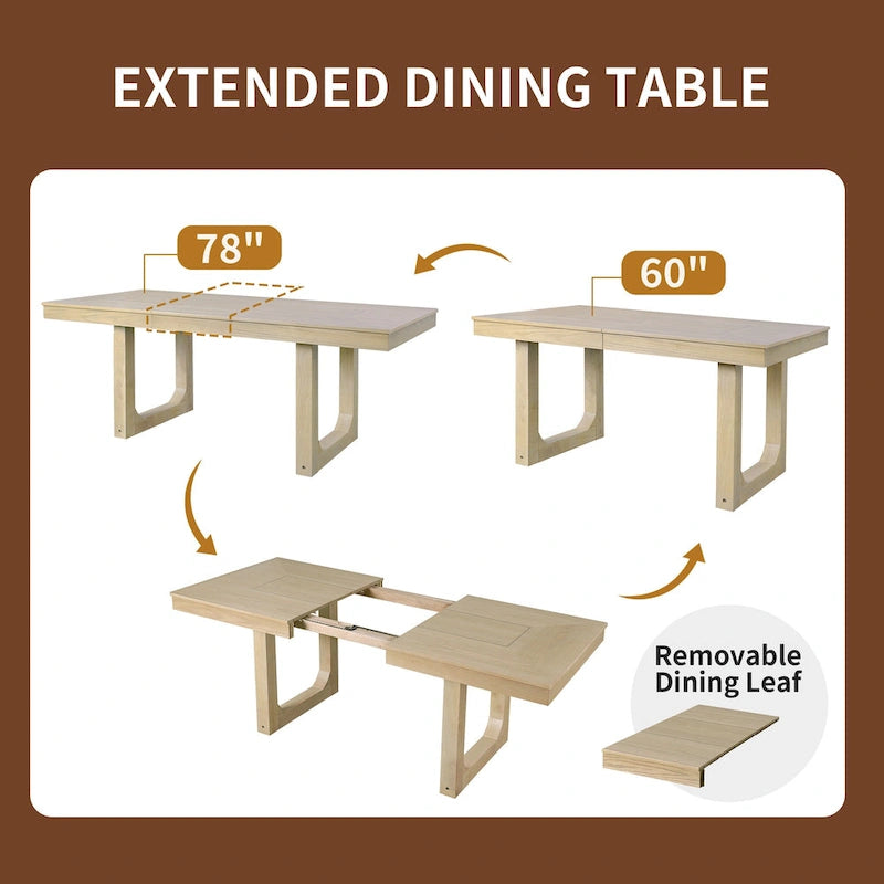 Mesa de comedor extensible de granja marrón, capacidad para 4 a 8 personas