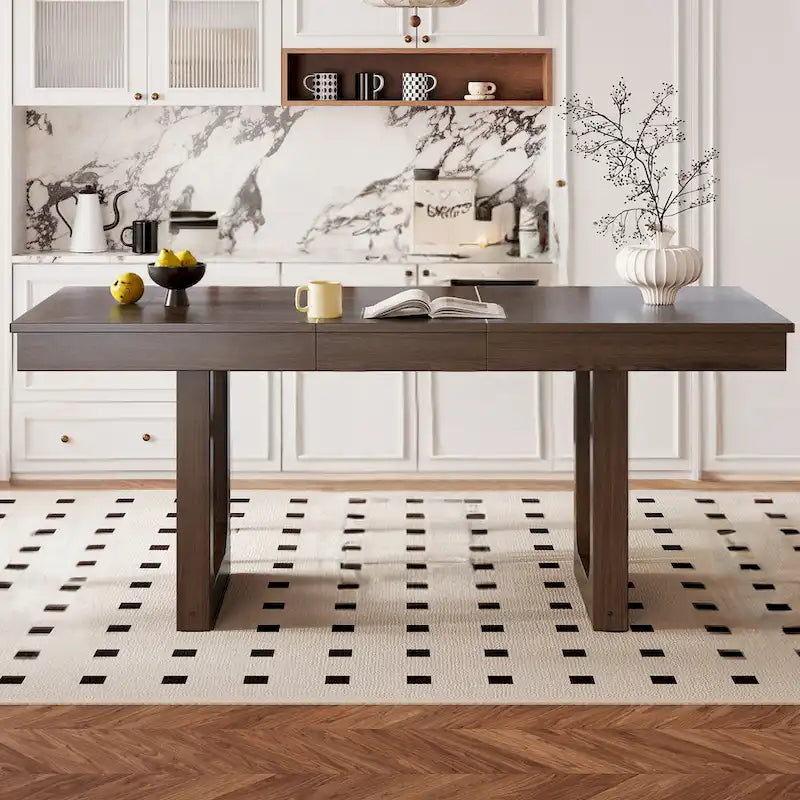 Mesa de comedor extensible de granja marrón, capacidad para 4 a 8 personas
