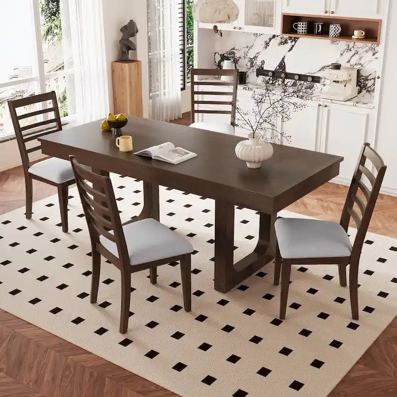 Mesa de comedor extensible de granja marrón, capacidad para 4 a 8 personas