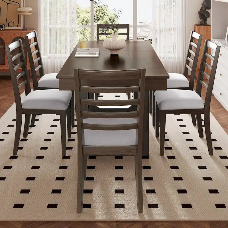 Mesa de comedor extensible de granja marrón, capacidad para 4 a 8 personas