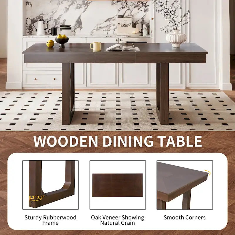 Mesa de comedor extensible de granja marrón, capacidad para 4 a 8 personas