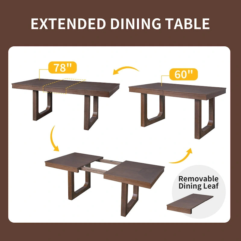 Mesa de comedor extensible de granja marrón, capacidad para 4 a 8 personas