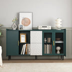 Aparador moderno azul/verde con puertas de cristal y cajones