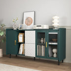 Aparador moderno azul/verde con puertas de cristal y cajones
