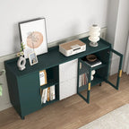 Aparador moderno azul/verde con puertas de cristal y cajones