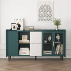 Aparador moderno azul/verde con puertas de cristal y cajones