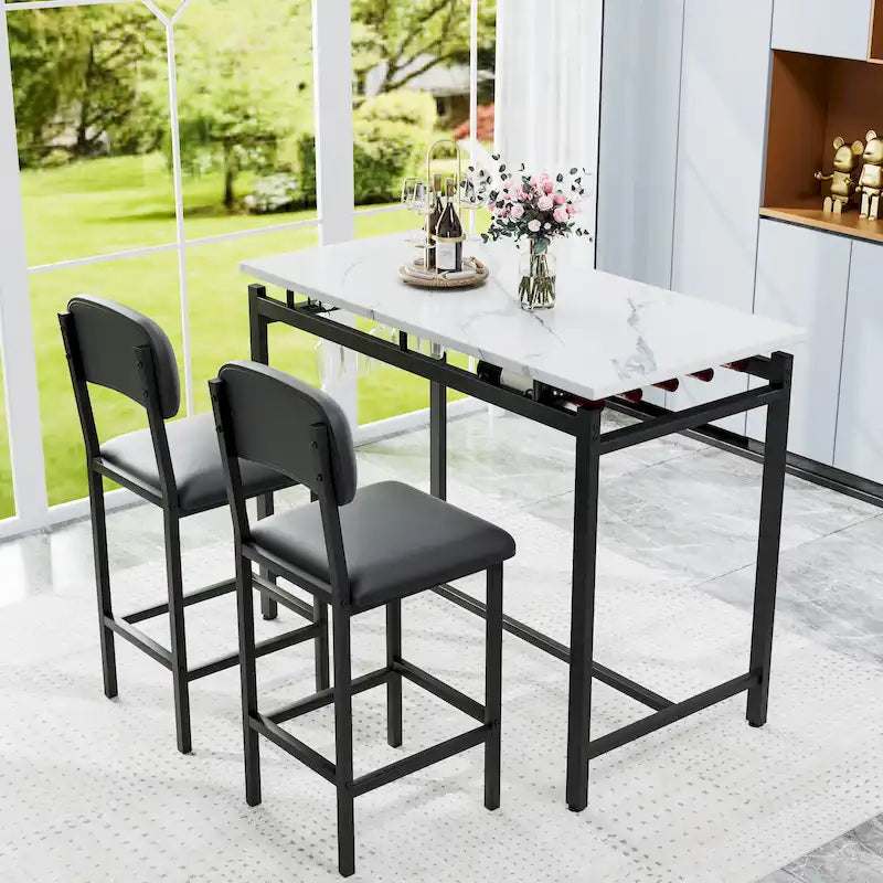 Juego de comedor moderno de 3 piezas con mesa rectangular y 2 sillas de comedor tapizadas