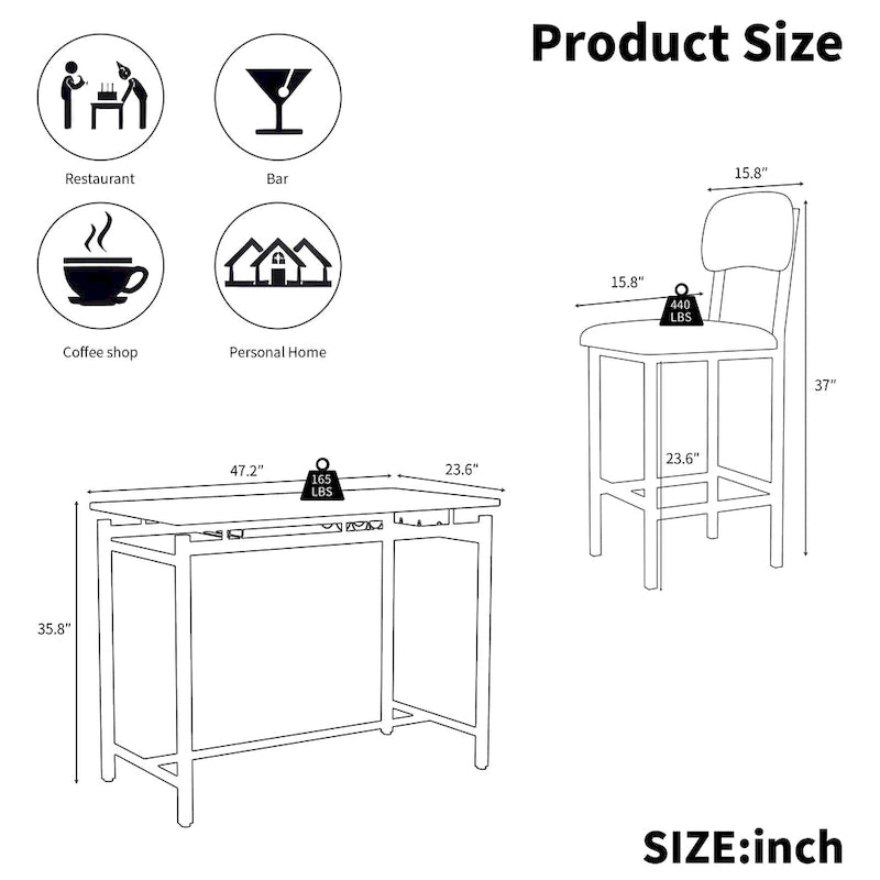 Ensemble de salle à manger 3 pièces de style moderne avec table rectangulaire et 2 chaises de salle à manger rembourrées