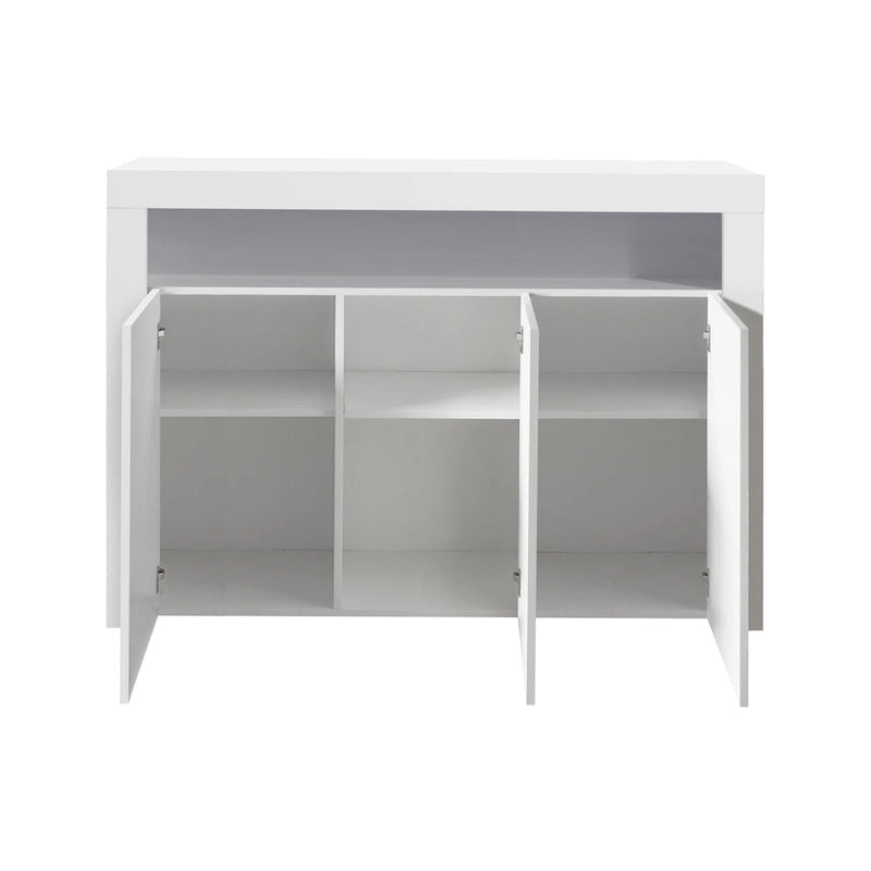 Aparador de almacenamiento blanco de 3 puertas con LED, acabado de alto brillo