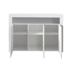 Aparador de almacenamiento blanco de 3 puertas con LED, acabado de alto brillo
