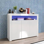 Aparador de almacenamiento blanco de 3 puertas con LED, acabado de alto brillo