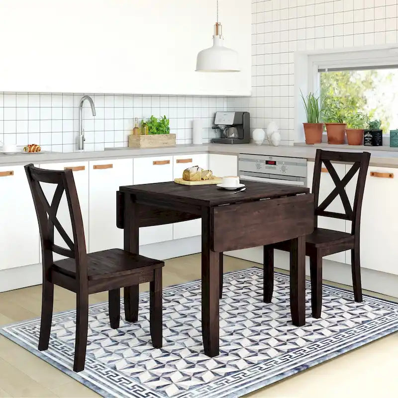 Juego de mesa de comedor para rincón de desayuno de madera de 3 piezas con mesa de ala caída