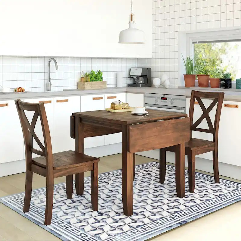 Juego de mesa de comedor para rincón de desayuno de madera de 3 piezas con mesa de ala caída