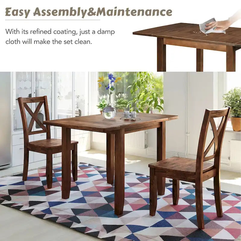 Juego de mesa de comedor para rincón de desayuno de madera de 3 piezas con mesa de ala caída