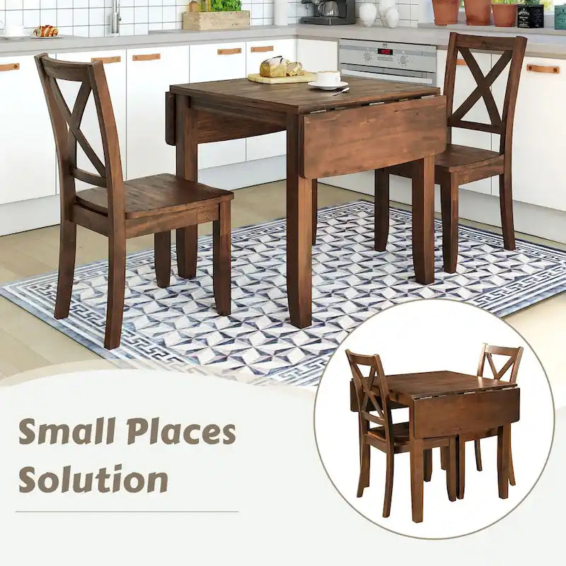 Juego de mesa de comedor para rincón de desayuno de madera de 3 piezas con mesa de ala caída