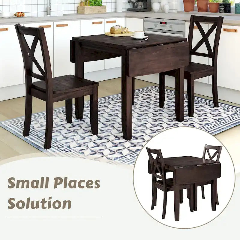 Juego de mesa de comedor para rincón de desayuno de madera de 3 piezas con mesa de ala caída
