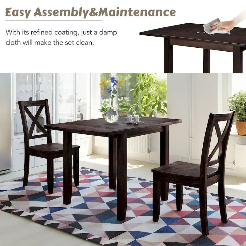 Juego de mesa de comedor para rincón de desayuno de madera de 3 piezas con mesa de ala caída