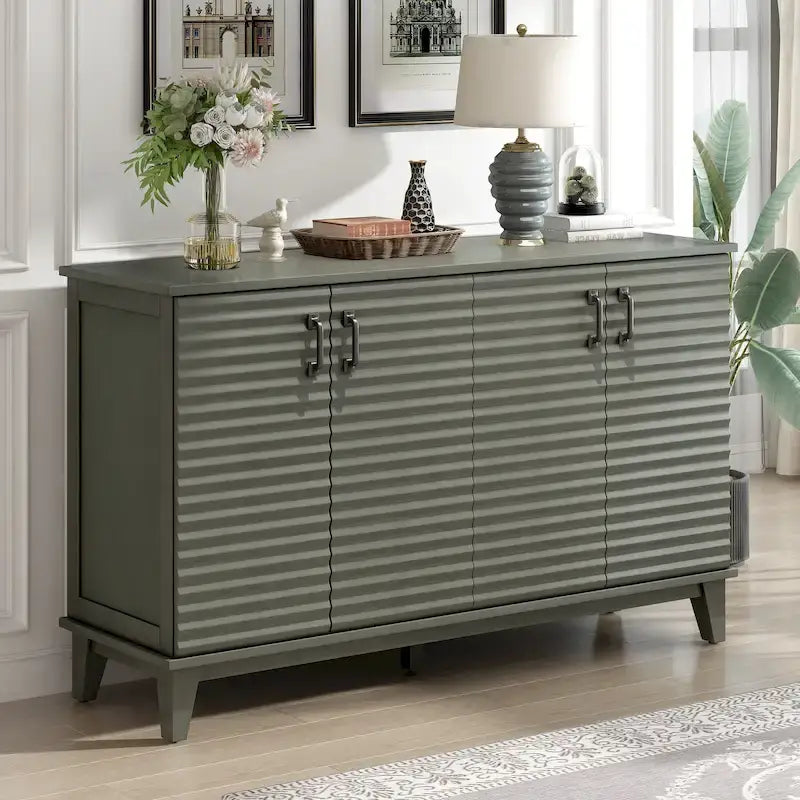 Aparador retro de 4 puertas en gris envejecido/espresso/azul marino con estantes ajustables - Para 1 hogar