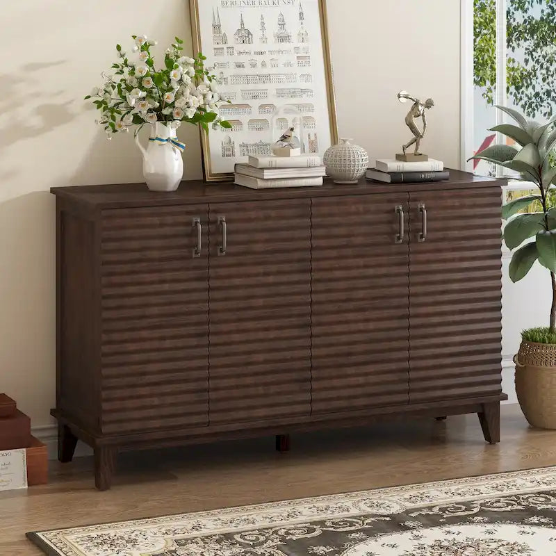 Aparador retro de 4 puertas en gris envejecido/espresso/azul marino con estantes ajustables - Para 1 hogar