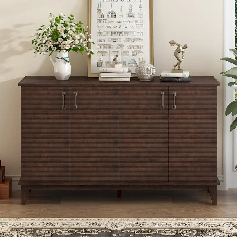 Aparador retro de 4 puertas en gris envejecido/espresso/azul marino con estantes ajustables - Para 1 hogar