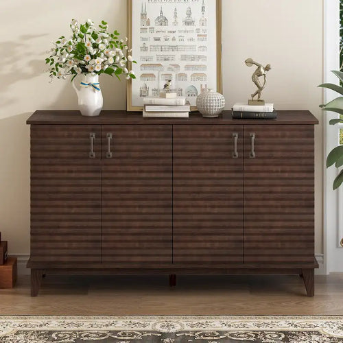 Aparador retro de 4 puertas en gris envejecido/espresso/azul marino con estantes ajustables - Para 1 hogar