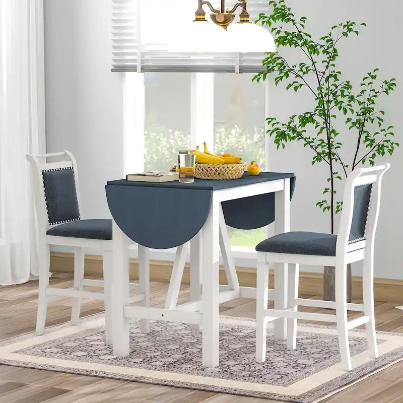 Juego de comedor de 3 piezas de madera a la altura de la encimera con mesa de hoja abatible y 2 sillas