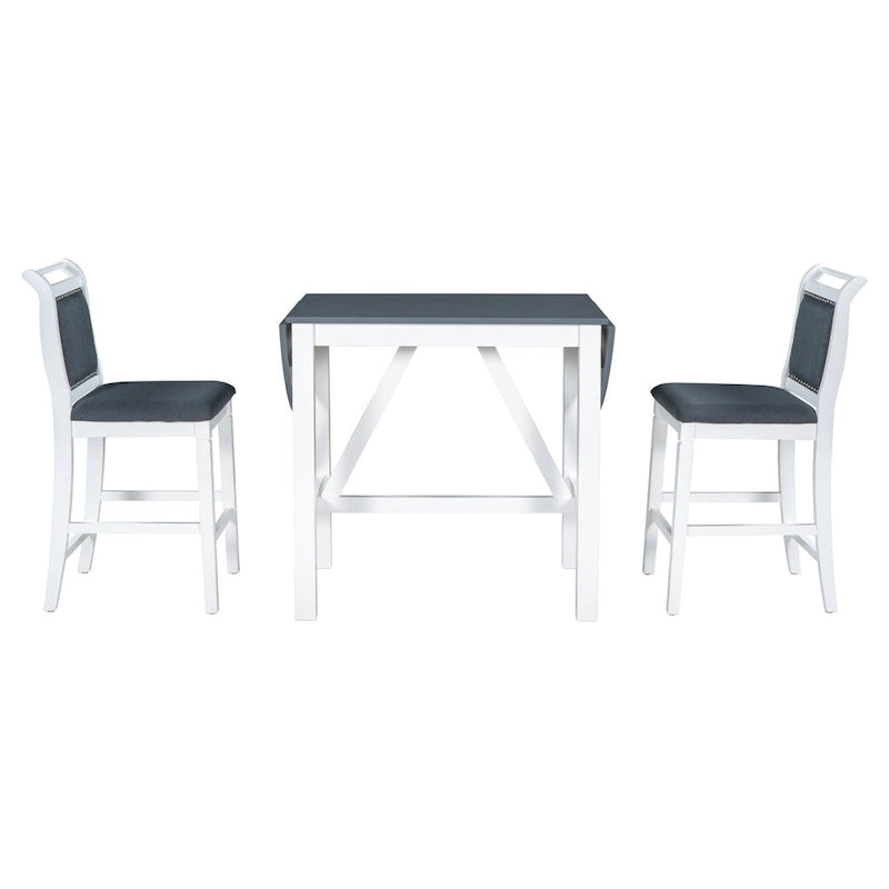Juego de comedor de 3 piezas de madera a la altura de la encimera con mesa de hoja abatible y 2 sillas