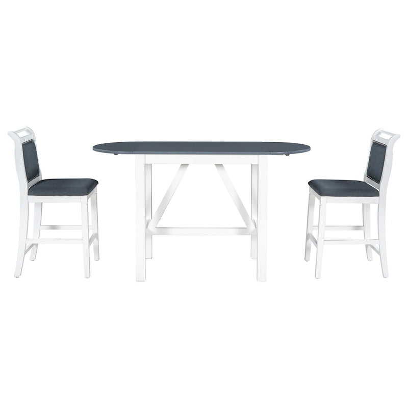 Juego de comedor de 3 piezas de madera a la altura de la encimera con mesa de hoja abatible y 2 sillas