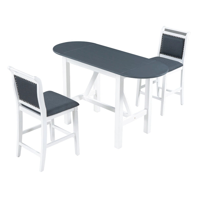 Juego de comedor de 3 piezas de madera a la altura de la encimera con mesa de hoja abatible y 2 sillas