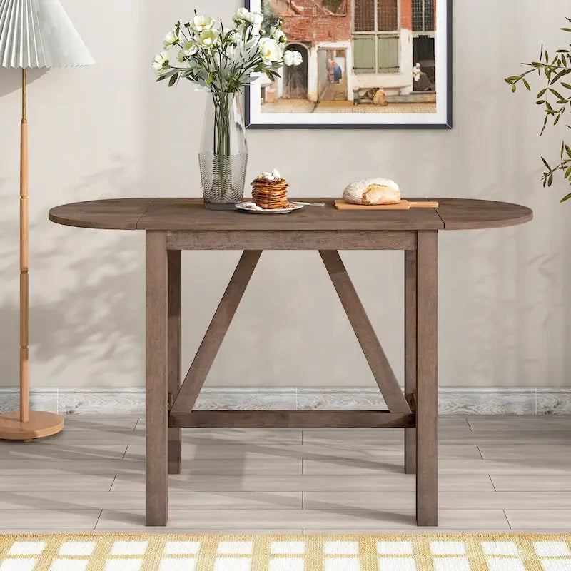Juego de comedor de 3 piezas de madera a la altura de la encimera con mesa de hoja abatible y 2 sillas