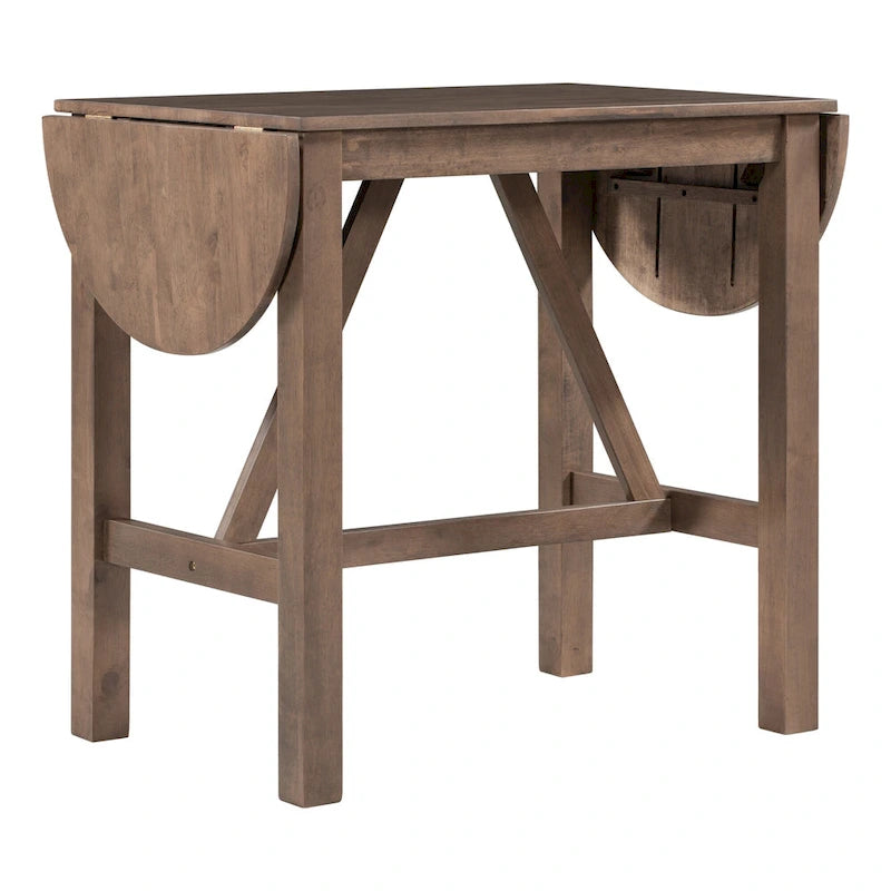 Juego de comedor de 3 piezas de madera a la altura de la encimera con mesa de hoja abatible y 2 sillas