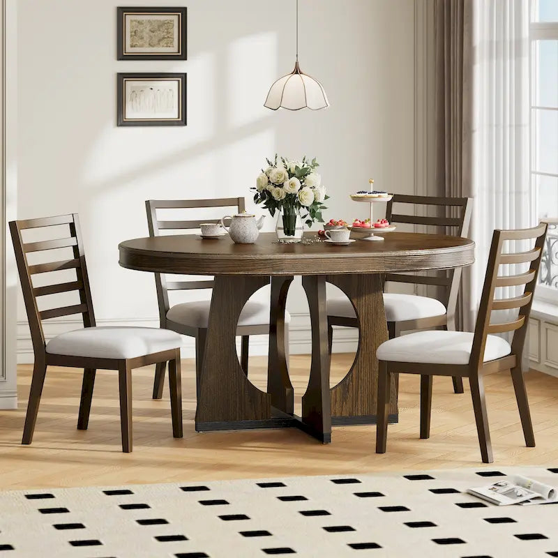 Juego de comedor de 5 piezas de estilo vintage con mesa extensible y 4 sillas tapizadas