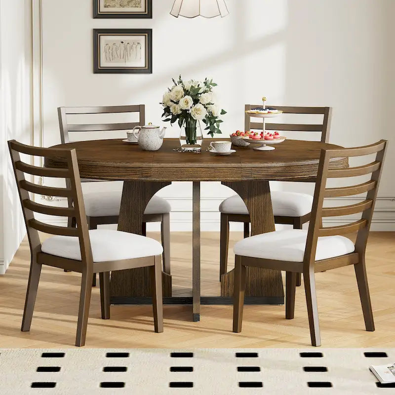 Juego de comedor de 5 piezas de estilo vintage con mesa extensible y 4 sillas tapizadas