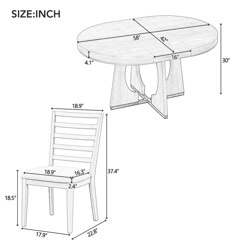 Juego de comedor de 5 piezas de estilo vintage con mesa extensible y 4 sillas tapizadas